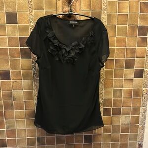 Jones New York Chic Black Blouse with Floral Accents Sz 14 24" across